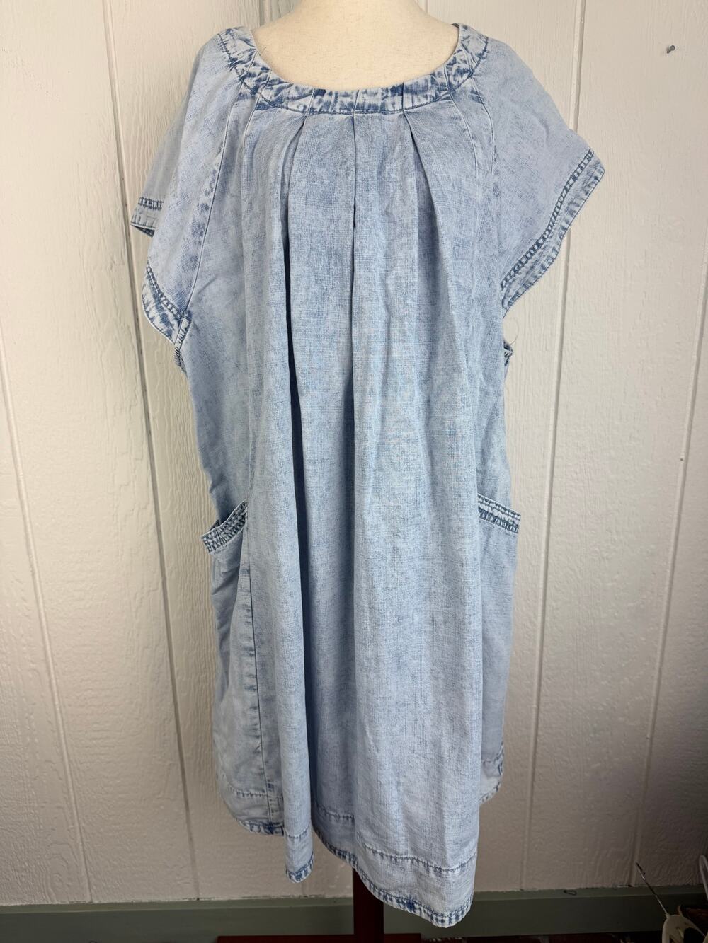 Newm Acid Wash Chambray Oversized Tunic Dress Blue Lagenlook Boho, 2X